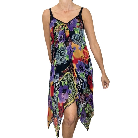 Pia Rossini Resortwear black colorful sheer chiffon swim cover up beach dress SM - Picture 1 of 14